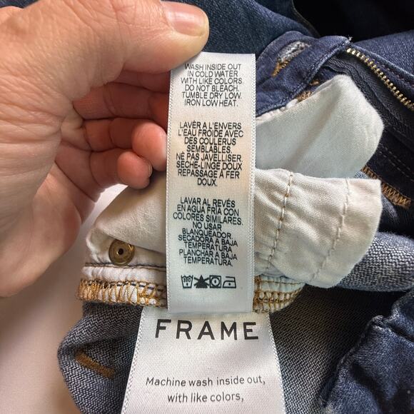 FRAME Le Crop Mini Boot Jeans Remsen Wash Blue Raw Hem Cropped Bootcut Size 25 - Picture 7 of 15